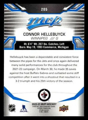 2022-23 Upper Deck MVP #205 Connor Hellebuyck Blue Script - Hockey Card Single