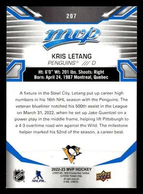 2022-23 Upper Deck MVP #207 Kris Letang Blue Script - Hockey Card Single