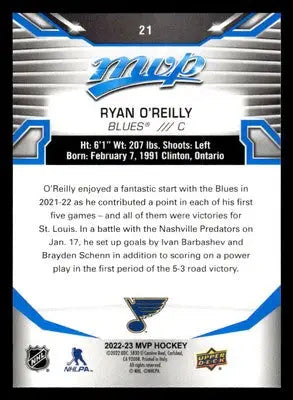 2022-23 Upper Deck MVP #21 Ryan O’Reilly Blue Script - Hockey Card Single