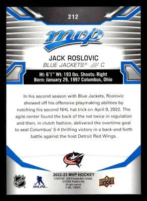 2022-23 Upper Deck MVP #212 Jack Roslovic Blue Script - Hockey Card Single
