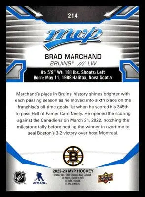 2022-23 Upper Deck MVP #214 Brad Marchand Blue Script - Hockey Card Single