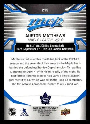 2022-23 Upper Deck MVP #215 Auston Matthews Blue Script - Hockey Card Single
