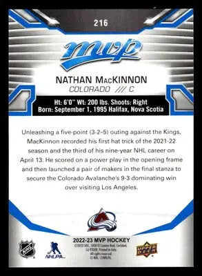 2022-23 Upper Deck MVP #216 Nathan MacKinnon Blue Script - Hockey Card Single