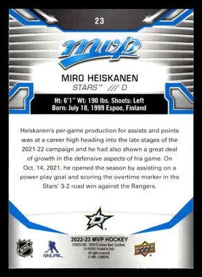 2022-23 Upper Deck MVP #23 Miro Heiskanen Blue Script - Hockey Card Single