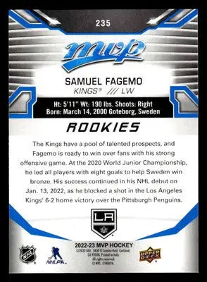 2022-23 Upper Deck MVP #235 Samuel Fagemo Blue Script - Hockey Card Single
