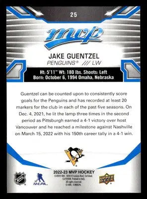 2022-23 Upper Deck MVP #25 Jake Guentzel Blue Script - Hockey Card Single