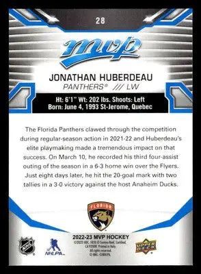 2022-23 Upper Deck MVP #28 Jonathan Huberdeau Blue Script - Hockey Card Single