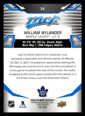 2022-23 Upper Deck MVP #34 William Nylander Blue Script - Hockey Card Single