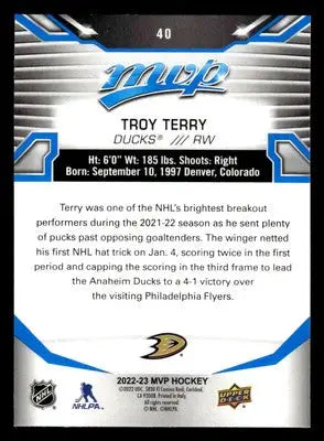 2022-23 Upper Deck MVP #40 Troy Terry Blue Script - Hockey Card Single