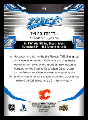 2022-23 Upper Deck MVP #51 Tyler Toffoli Blue Script - Hockey Card Single