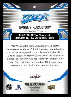 2022-23 Upper Deck MVP #63 Evgeny Kuznetsov Blue Script - Hockey Card Single