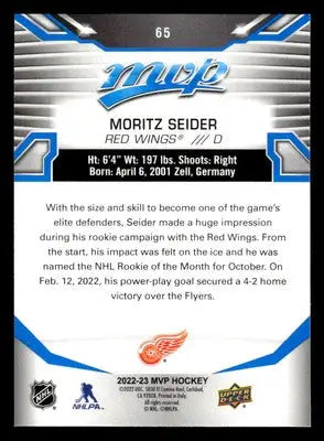2022-23 Upper Deck MVP #65 Moritz Seider Blue Script - Hockey Card Single