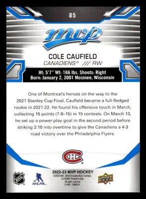2022-23 Upper Deck MVP #85 Cole Caufield Blue Script - Hockey Card Single