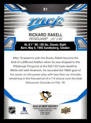 2022-23 Upper Deck MVP #91 Rickard Rakell Blue Script - Hockey Card Single