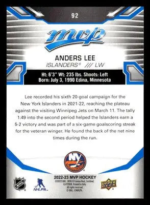 2022-23 Upper Deck MVP #92 Anders Lee Blue Script - Hockey Card Single