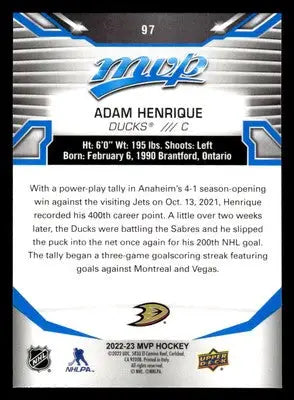 2022-23 Upper Deck MVP #97 Adam Henrique Blue Script - Hockey Card Single
