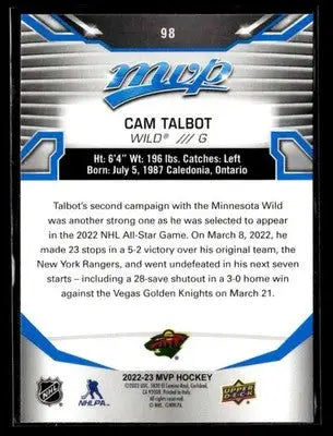 2022-23 Upper Deck MVP Cam Talbot #98 Blue Script Minnesota Wild - Hockey Card Single