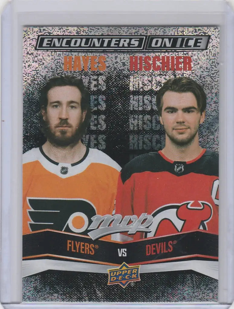 Hockey trading card of Kevin Hayes and Nico Hischier from Upper Deck MVP Encounters