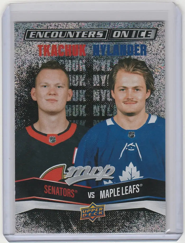 Hockey trading card of Brady Tkachuk and William Nylander from Upper Deck MVP
