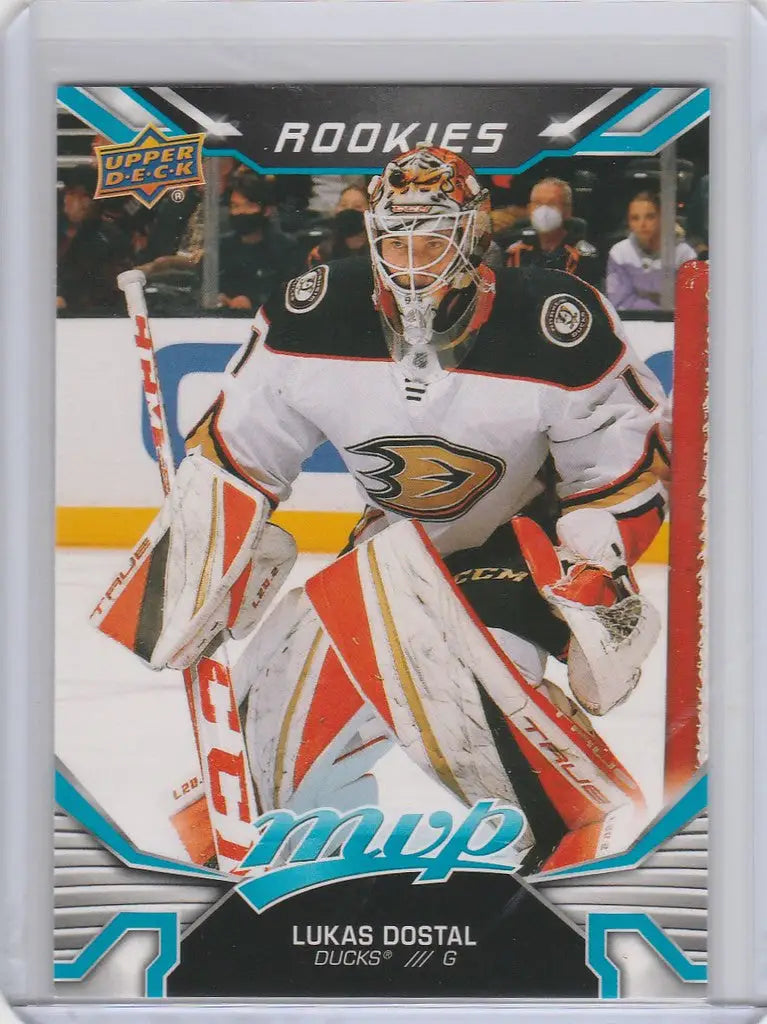 Hockey trading card of Lukas Dostal Anaheim Ducks from Upper Deck MVP Rookie SP