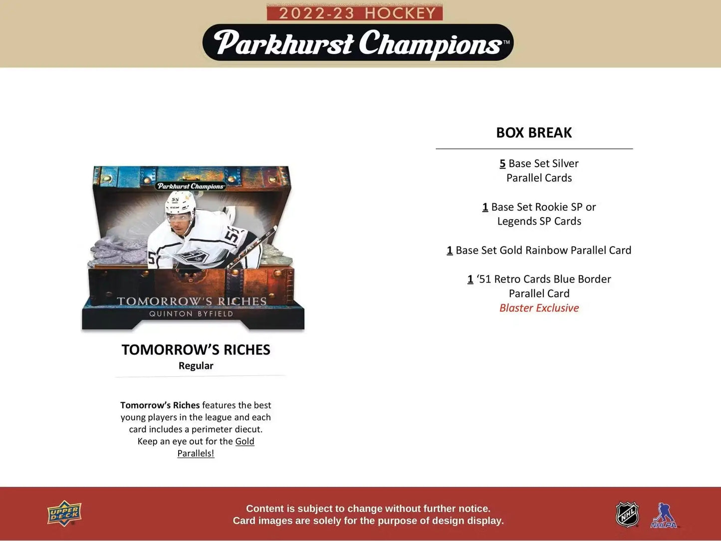 2022/23 Upper Deck Parkhurst Champions Hockey 5-Pack Blaster Box - Sports Card Hobby Boxes