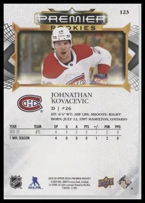 2022-23 Upper Deck Premier #123 Johnathan Kovacevic - Hockey Card Single