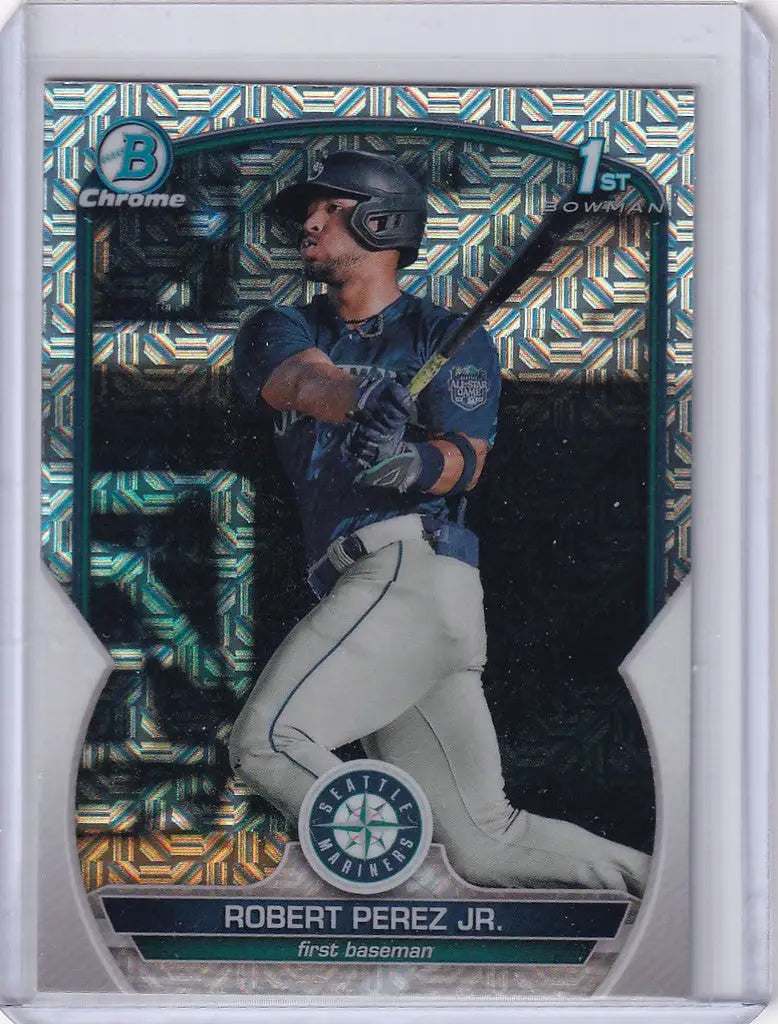 Baseball trading card featuring Robert Perez Jr Mojo Seattle Mariners in batting stance