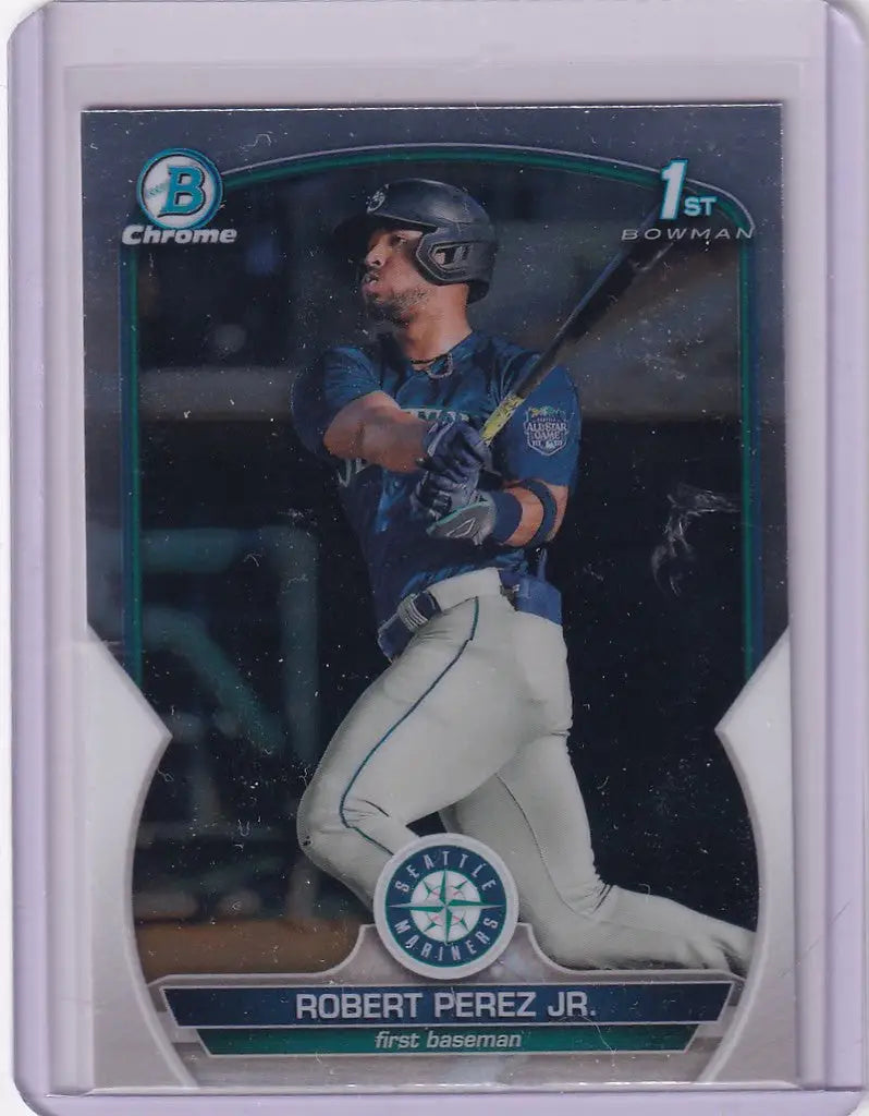 Baseball card of Robert Perez Jr Seattle Mariners from 2022 Bowman Chrome #BCP-124