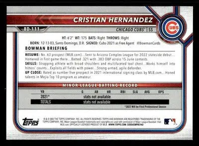 2022 Bowman Draft 1st Edition #BD-111 Cristian Hernandez - Baseball Card Single