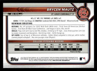 2022 Bowman Draft 1st Edition #BD-124 Brycen Mautz - Baseball Card Single