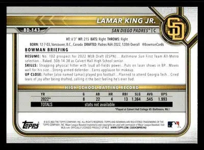 2022 Bowman Draft 1st Edition #BD-143 Lamar King Jr. - Baseball Card Single