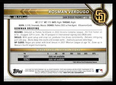 2022 Bowman Draft 1st Edition #BD-161 Rosman Verdugo - Baseball Card Single