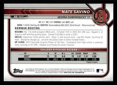 2022 Bowman Draft 1st Edition #BD-163 Nate Savino - Baseball Card Single