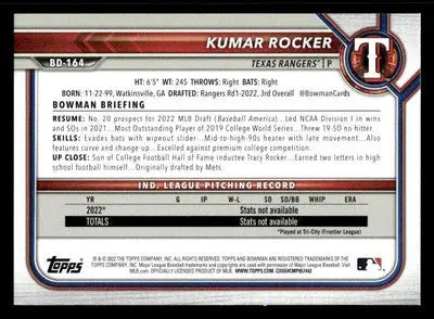 2022 Bowman Draft 1st Edition #BD-164 Kumar Rocker - Baseball Card Single