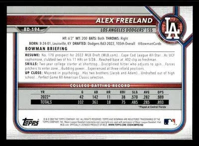 2022 Bowman Draft 1st Edition #BD-194 Alex Freeland - Baseball Card Single