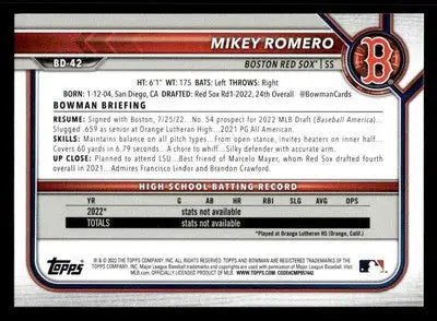 2022 Bowman Draft 1st Edition #BD-42 Mikey Romero - Baseball Card Single