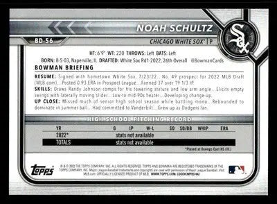2022 Bowman Draft 1st Edition #BD-56 Noah Schultz - Baseball Card Single