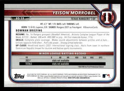 2022 Bowman Draft 1st Edition #BD-58 Yeison Morrobel - Baseball Card Single