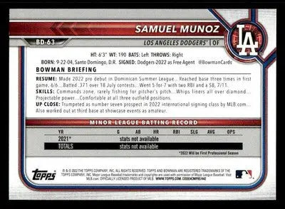 2022 Bowman Draft 1st Edition #BD-63 Samuel Munoz - Baseball Card Single