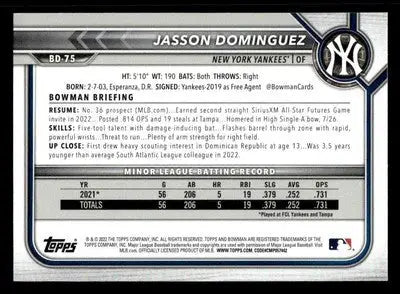 2022 Bowman Draft 1st Edition #BD-75 Jasson Dominguez - Baseball Card Single