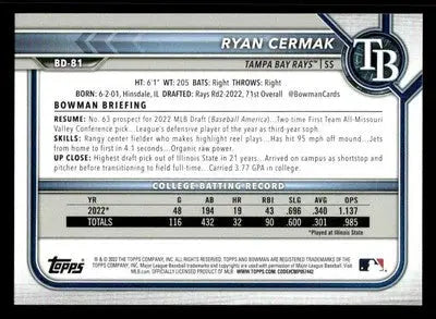 2022 Bowman Draft 1st Edition #BD-81 Ryan Cermak - Baseball Card Single