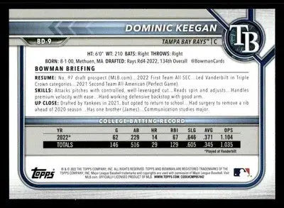 2022 Bowman Draft 1st Edition #BD-9 Dominic Keegan - Baseball Card Single