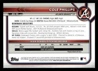 2022 Bowman Draft 1st Edition #BD-90 Cole Phillips - Baseball Card Single