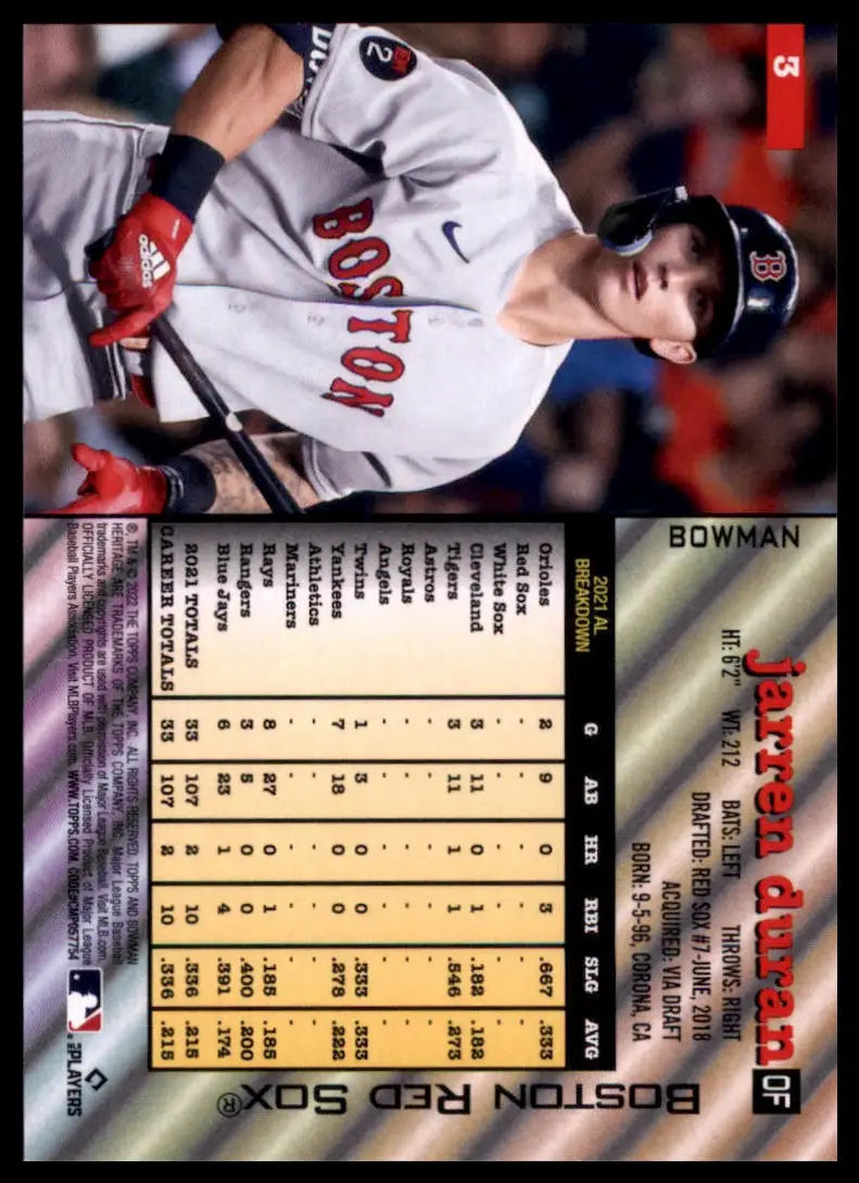 2022 Bowman Heritage Jarren Duran RC 3 Boston Red Sox NM - Baseball Card Single