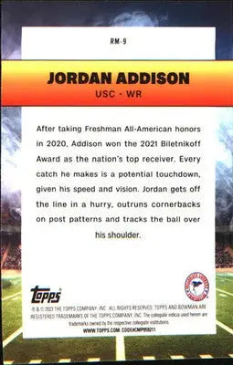 2022 Bowman University Chrome Ramblin’ Man #RM-9 Jordan Addison - Football Card Single