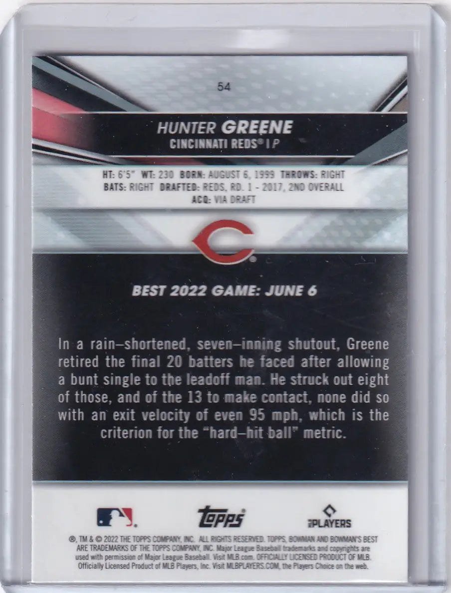 2022 Bowmans Best #54 Hunter Greene - Cincinnati Reds - Baseball Card Single