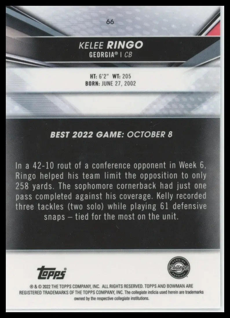 2022 Bowmans Best University Kelee Ringo #66 Georgia Bulldogs Football Card NCAA - Football Card Single