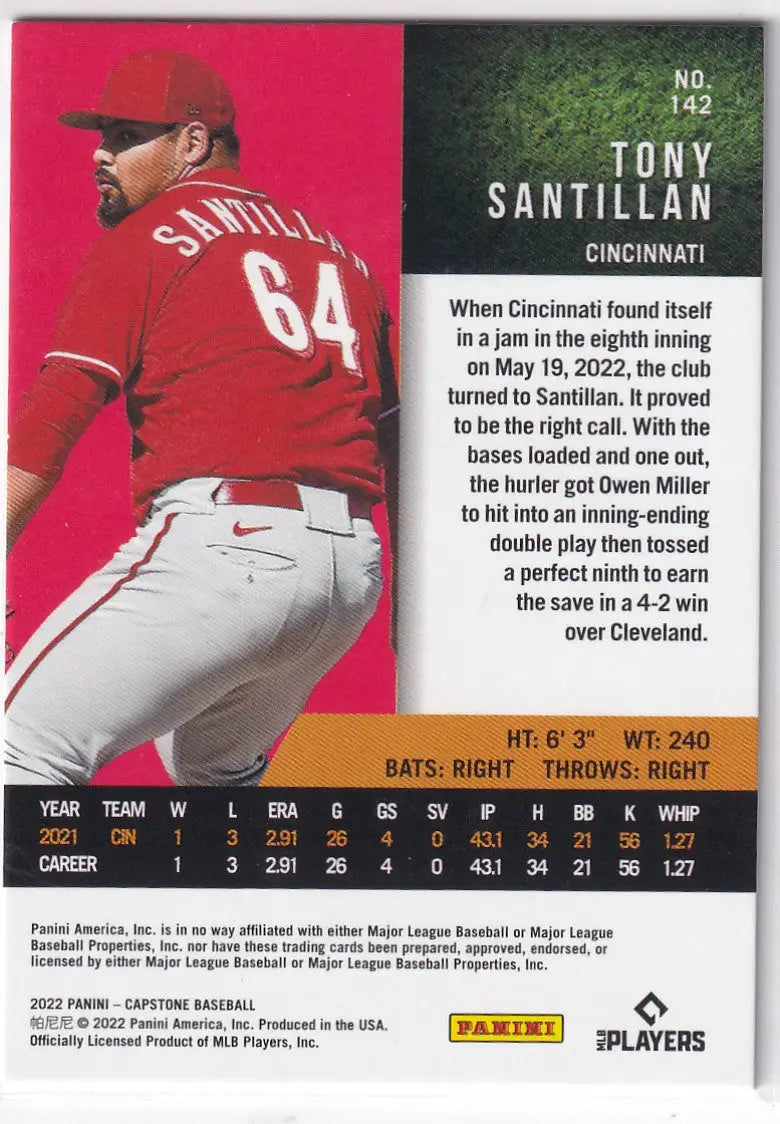 2022 CAPSTONE #142 TONY SANTILLAN- CINCINNATI REDS - Baseball Card Single