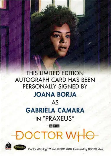 Joana Borja Full Bleed Autograph Card from 2022 Doctor Who Series 11 & 12