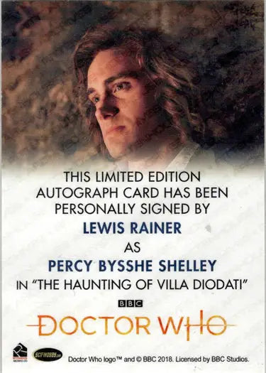 Lewis Rainer autograph card from 2022 Doctor Who Series featuring Percy Bysshe Shelley